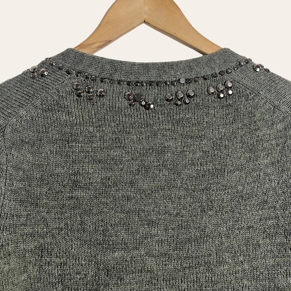 J.Crew Gray Alpaca Merino Wool Blend Embellished Cardigan Sweater Size XS - Picture 7 of 9